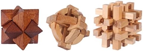Wooden Puzzle Brain Teaser, Teckpeak 3Pcs Brain Teaser Puzzle Toy Wooden Luban Lock Brain Puzzles for Children and Adults
