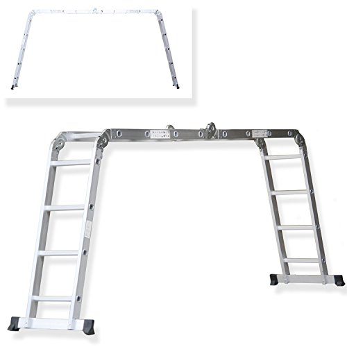 Masko® 6in1 Mehrzweckleiter 4.70M ALU Anlegeleiter Klappleiter Stehleiter Aluminium Modell: 4 x 4 Stufen mit Plattform - 3