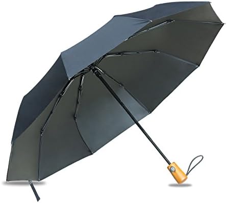 Windproof Umbrella, 60Mph Windproof 10 Ribs - Travel Folding Umbrella Auto Open & Close - Wood Handle, Black