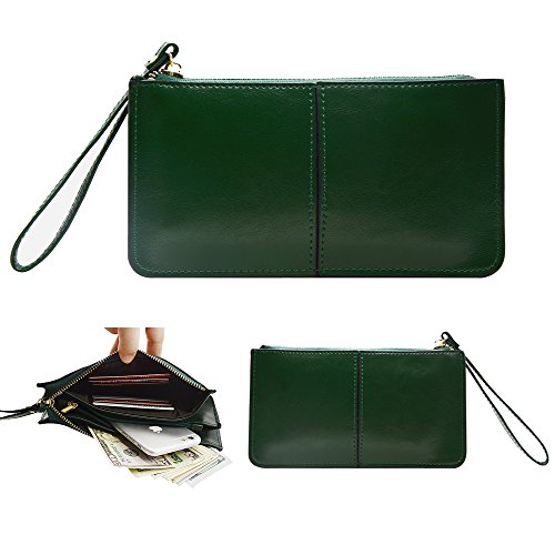 Preisvergleich Produktbild Belfen® [Weichleder] [Dunkelgrün] Smartphone-Reißverschluss-Brieftasche Organizer mit Kreditkartehalter / Bargeldtasche / Wristlet- [bis zu 6 x 3.1 * 0.3 Zoll Mobiltelefon]