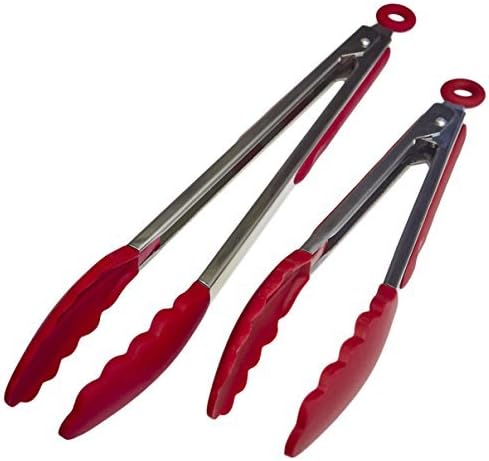 StarPack Basics Silicone Kitchen Tongs (9-Inch & 12-Inch) - Stainless Steel with Non-Stick Silicone Tips, High Heat Resistant to 480°F, For Cooking, Serving, Grill, BBQ & Salad (Cherry Red)