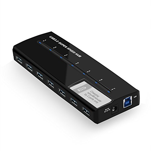 V.TOP USB 3.0 7 Port SuperSpeed Hub mit 20W Netzteil (BC 1.2 Schnelllade-Unterstützung für Android, Apple iOS und Windows Geräte) - Valentinstag Geschenk für Mann