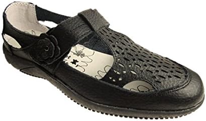 DR LIGHTFOOT WOMENS FULL LEATHER CASUAL COMFORT MARY JANE LOAFERS FLAT SHOES SANDALS GIRLS LADIES SIZE UK 3 - 8 (3, Black)