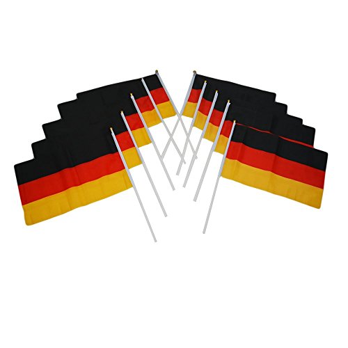 Fußball-Flaggen – England, Deutschland, Frankreich, Italien und Spanien, Hand-Flaggen zum Winken | Party-Spielzeug Tisch-Flaggen | 10 Stück, Germany