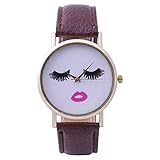 ICNCVKX Damenmode aus Leder, analoge Quarzuhr, Mode necken Uhr, zurückhaltende Luxusuhr, bärtige Uhr (Brown)