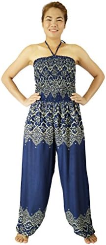 Rosina's Women Harem Aladdin Egypt Jumpsuit Trousers Fine Art (Thai Dark Blue)