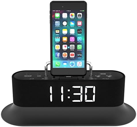 Chronos Radio Docking Station Speaker Alarrm Clock FM Radio Lightning for iPhone 5 5S 5C 6 6+ 6S+ 7 7+ 8 8+ Plus, X - iPod Touch and Nano - Dual Alarm Clock - More Audio Chronos BLACK