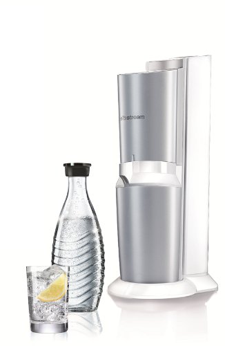 SodaStream Wassersprudler-Set Crystal – mit dem Glaskareffen Sprudler macht ohne schleppen aus Leitungswasser prickelndes Sprudelwasser (1x CO2-Zylinder 60L und 1x 0,6L Glaskaraffe), Premium-weiß - 2