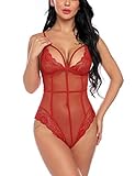 ❤Sexy Design: La ropa interior del teddy babydoll de lencería incluye la parte inferior de la entrepierna, el escote halter profundo con escote en V, el corte frontal, la parte posterior sin espalda impresionante, el patchwork de encaje floral con malla transparente, las copas de encaje suave, el borde festoneado hermoso, la banda de la espalda recogida, el ribete ajustable El diseño de la correa cruzada para mostrar su curva, lo hace más elegante, encantador, a la moda y elegante.