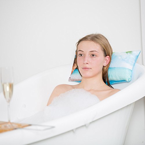 Relaxdays Badewannenkissen Strand HBT ca. 10 x 37 x 17 cm extra weiches Nackenkissen für die Badewanne mit 2 Saugnäpfen als Wannenkissen oder Reisekissen mit Reißverschluss und waschbarem Bezug, blau - 2