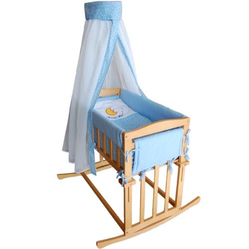 Honey Bee Baby Cradle, Rocking Crib and Bedside Bed 3 in 1 -Blue