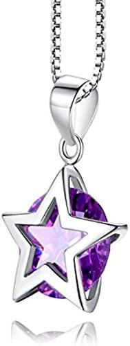 Sterling Silver CZ Lucky Star Engraved Pendant Necklace for Women with Box Chain, 18’’ purple