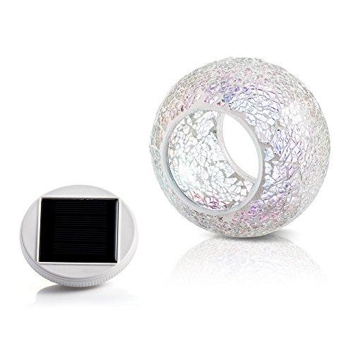 GRDE® Bunte Sphärische Mosaik Lampe, Nachtlicht, LED Lampe mit Farbwechsel, Wasserdichte Solar Leuchte, Kristallglas-Leuchte für Garten, Patio, Tabelle, Innen- Dekorationen (Silver) - 2