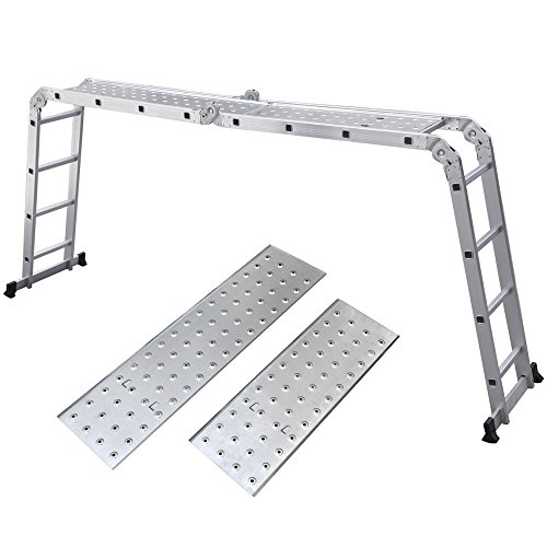 Yahee 470cm Mehrzweckleiter Anlegeleiter Klappleiter Gelenkleiter Leiter mit zwei Gerüstplattenset 6 in 1 Funktion - 4