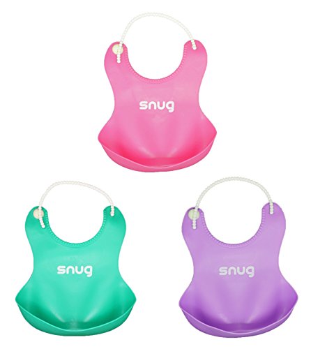 Snug Baby Bib 3 colour Multipack - Waterproof Silicone - FDA Approved (Girls)