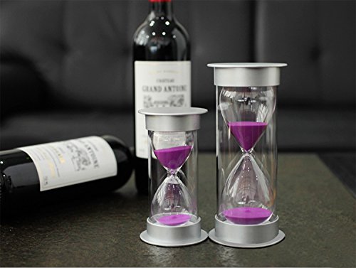 Mode Sanduhr 60 Minuten Kunststoff Glas Sand Timer Sand Uhr für Küche, Büro, Schule oder Geschenk Dekorative – Fertig mit Echt Strand silber Abdeckung + lila Sand - 2