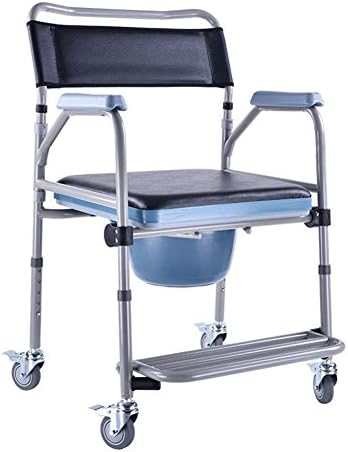 Hmhope Lightweight Commode Chair With Wheel Adjustable Height Pedal Can Be Folded 56x55x(89-100)cm