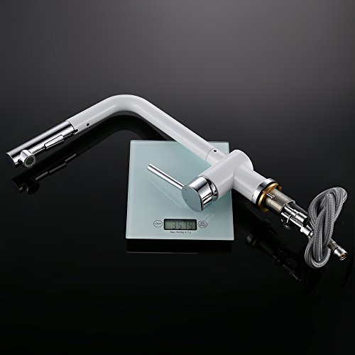 Homelody® Weiss 360° Drehbar Wasserhahn mit ausziehbar Brause Spültischarmatur Spüle Armatur hoher Auslauf Wasserkran Mischbatterie küchenarmatur mit Brause - 9