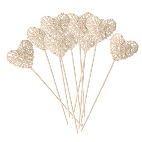 10x Deko Herzen Rattan Dekoherz Rattanherz Hängen Rattan Kugeln Weihnachten Hochzeit Deko - Weiß