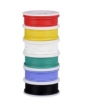 TUOFENG Fil électrique de 26 AWG, fil de silicone flexible de kit de fil de crochet (6 bobines différentes de 10 mètres colorées) résistance à hautes températures de fil de 300V