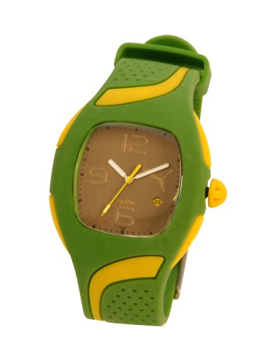 Puma Herren Energy silber Zifferblatt grn und gelb Gummi Armbanduhr