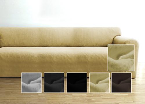 Elastic couch cover by Ambivelle, bi-elastic stretch cover, sofa cover, slipcover to fit many popular three-seater sofas, 3 seater,cream