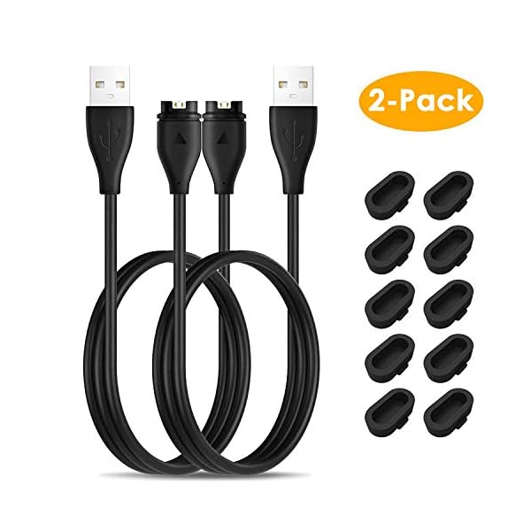 CAVN 2-Stück 3.3FT Ladekabel Kompatibel mit Garmin Vivoactive 3 /Music/Trainer, Fenix 5/5S/5X, Instinct, Forerunner 935 945 245 245M Daten Sync Ersatz Ladegerät Ladestation mit 10-Stück Staub Stecker