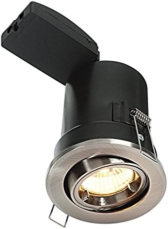 Saxby 50681 50W shieldPLUS MV Tilt Recessed Fire Rated Downlight GU10 Ceiling Spotlight - Satin Silver
