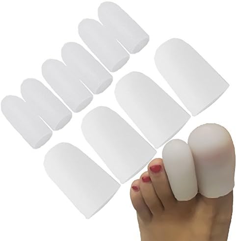 Gel Toe Caps,5 Pairs/Pack for Big and Middle Toes, Finger Cover,Toe Protectors,Toe Sleeves,for Corns Remover, Callus Cushion, Bunion Treatmen (White,4pcs L+6pcs M Size Toe Caps)