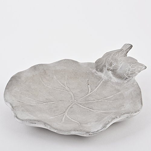 Vogeltränke Blatt Vogel Design Steinguss grau Gartendeko (8x28x25cm)