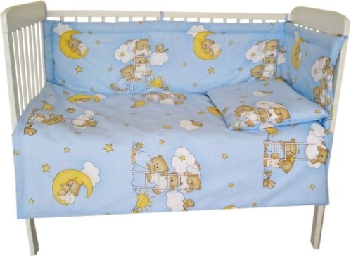 Babies-Island A Long Padded Bumper All Round Cot/Cot Bed 120X60 Cm,140X70 Cm,160X70 Cm - Blue Teddies On A Moon - Size : 420 cm