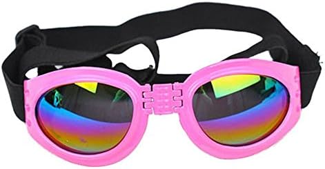 Dog Sunglasses Cute Fashion Foldable Waterproof UV Protection Dog Goggles with Adjustable Strap for Small,Medium, Large Breeds (Pink)