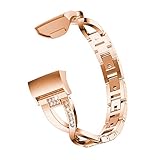 Upxiang Metallarmband-Ersatz-Uhrenarmband-Justierbare Kristallgurte für Fitbit Gebühr 3 (Roségold)