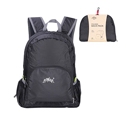 GHB Faltbarer Rucksack Ultraleicht Rucksack 25L Daypack,Leichter Faltbarer Rucksack für Männer, Frauen und Kinder für Outdoor Wandern Camping Reisen – Schwarz