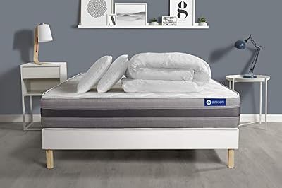 ACTISOM Pack prêt à Dormir Matelas ACTIFLEX Relax Ressorts ensachés+mémoire de Forme 180x200 + sommier KIT Blanc + 2oreillers+couett - Epaisseur : 24 cm - Confort : Mi-Ferme