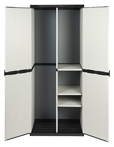 Vorteilspack: 2 Schränke aus robustem Kunststoff in hellem Grau. Ein Universalschrank mit 3 Böden, ein Spindschrank mit Besenfach. Jeder Schrank mit Maß: 68 x 39,5 x 168 cm. TOPP! - 8