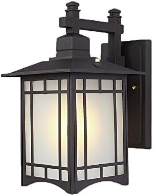 Miffen European Retro Industry Outdoor 4 Sided Black Wall Lantern Security Light Complete Pathway Light Winter Garden Balcony Porch Wall Lamp Wall Sconce Glass Lantern E27 Socket (Not Include Bulb)