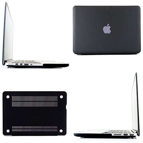 i-Buy Matte Gummierte Harte Schutzhülle Hülle für Apple Macbook Pro 13.3 Zoll mit Retina Display + Schutzfolie + Silikon Tastaturschutz + Anti-Staub-Stecker – Schwarz - 3