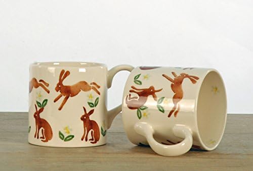 2 Hand Decorated Hare in the Daisies Mugs From Peregrine Pottery Stoke-on-Trent