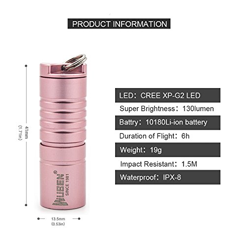Wuben G341 Mini-Taschenlampe. leistungsstark, 130 Lumen, wasserdicht, wiederaufladbar mit USB, zoombar, 2 Modi, CREE XP-G2 LED, Aluminiumlegierung, Rosa - 2