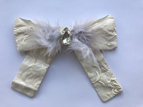 Large silk bow with feathers and sparkly gem hair clip hand made