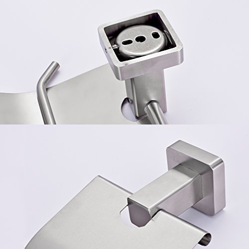 Auralum® Chrom WC bürste WC-Garnitur Papierhalter Klobürste Bürstengarnitur Bürstenhalter Matt mit eckige Basis - 4