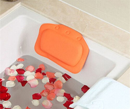 HENGSONG Bad Kissen Kopfkissen Badewannenkissen mit Saugnäpfe (Orange)