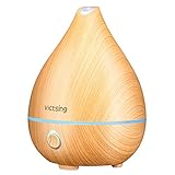 VICTSING 130ml Aromatherapy Essential Oil Diffuser, Portable Mini Humidifier with Whisper-Quiet Operation, 4-in-1 Button Control, Waterless Auto-Off for Office, Home, Bedroom, Spa, Yellow Wood Grain
