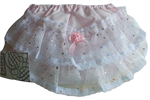 Baby Girls Sparkle Frilly Pants Pink with White Sparkly Frills, Frill Back Knickers Nappy Cover Knickers Christenings and Weddings (6-12 Months) Medium)
