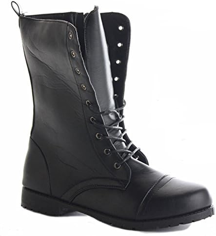 Ladies Womens Military Army Lace Up Flat Low Heel Zip Goth Biker Ankle Boots Size 3-8