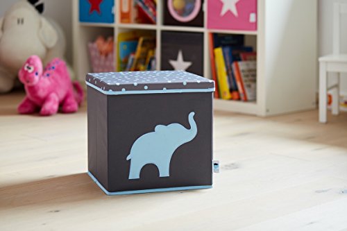 STORE,IT 672425 Spielzeugkiste mit Deckel, Elefant, MDF verstärkt, Polyester/ MDF, Grau/Blau, 33 x 33 x 33 cm - 3