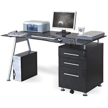 hjh OFFICE 673945 Schreibtisch mit Glasplatte 120 x 60 Nero Schwarz