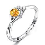 AnazoZ Modeschmuck Tropfenschliff 8X6mm Gelb Citrin Ring Band 925 Sterling Silber Vertrauensring Hochzeit Verlobungsringe Jahrestag Ringgr.53 (16.9)