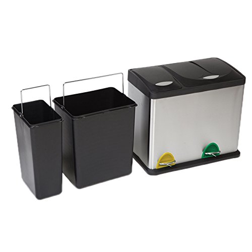 Treteimer Abfalleimer Mülleimer Mülltrennung Edelstahl (24 Liter 16L+8L) - 2
